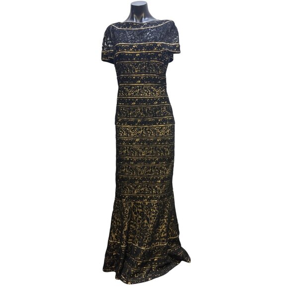 Tadashi Shoji Lace Maxi Dress Black & Cream Size 12 - Picture 1 of 4